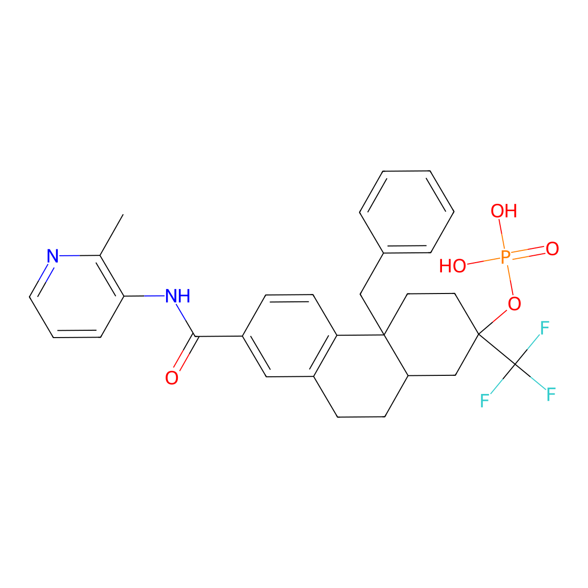 (4bS,7R,8aR)-4b,5,6,7,8,8a,9,10-Octahydro-N-(2-methyl-3-pyridinyl)-4b-(phenylmethyl)-7-(phosphonooxy)-7-(trifluoromethyl)-2-phenanthrenecarboxamide molecular structure, CAS 1044535-58-1