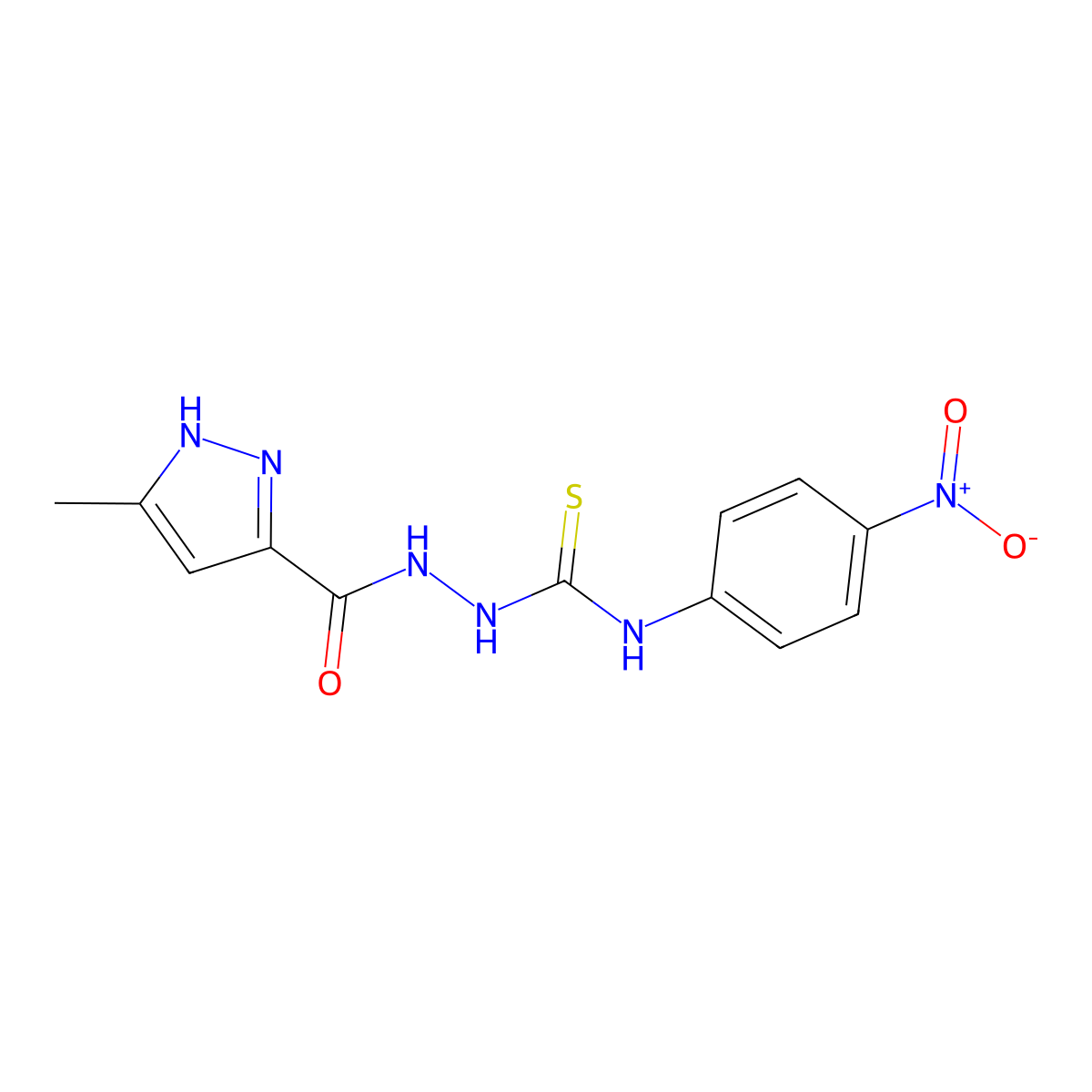 2-[(5-methyl-1H-pyrazol-3-yl)carbonyl]-N-(4-nitrophenyl)hydrazinecarbothioamide molecular structure, CAS 1044538-06-8