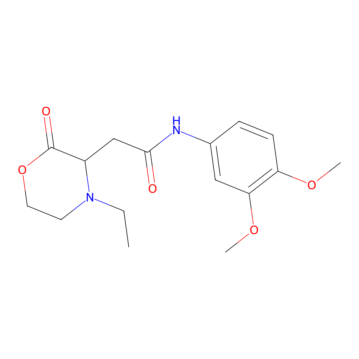 N-(3,4-dimethoxyphenyl)-2-(4-ethyl-2-oxomorpholin-3-yl)acetamide molecular structure, CAS 1044539-39-0