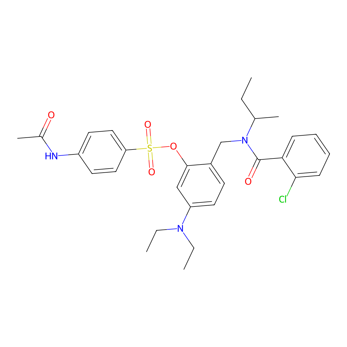 2-{[Sec-butyl(2-chlorobenzoyl)amino]methyl}-5-(diethylamino)phenyl 4-(acetylamino)-1-benzenesulfonate molecular structure, CAS 1044560-97-5