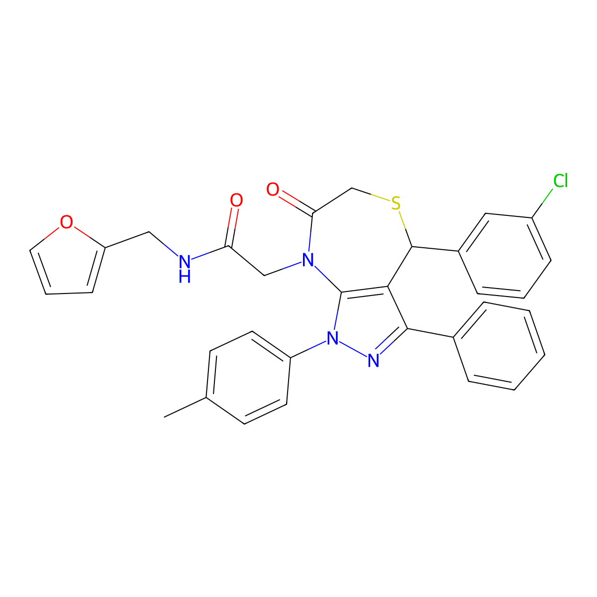 2-[4-(3-chlorophenyl)-1-(4-methylphenyl)-7-oxo-3-phenyl-1,4,6,7-tetrahydro-8H-pyrazolo[3,4-e][1,4]thiazepin-8-yl]-N~1~-(2-furylmethyl)acetamide molecular structure, CAS 1044561-40-1