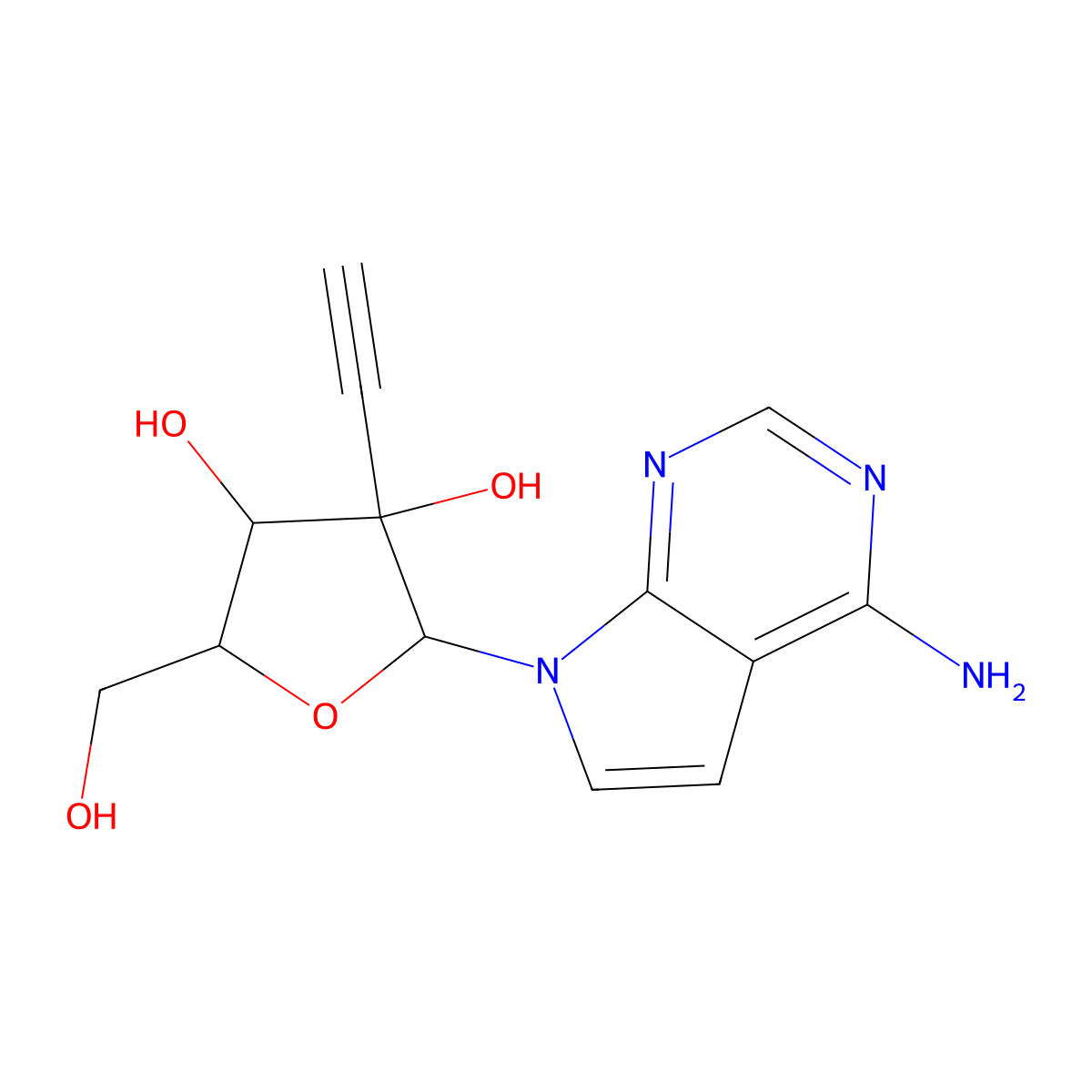 7-(2-C-Ethynyl-beta-D-ribofuranosyl)-7H-pyrrolo(2,3-d)pyrimidin-4-amine molecular structure, CAS 1044589-82-3
