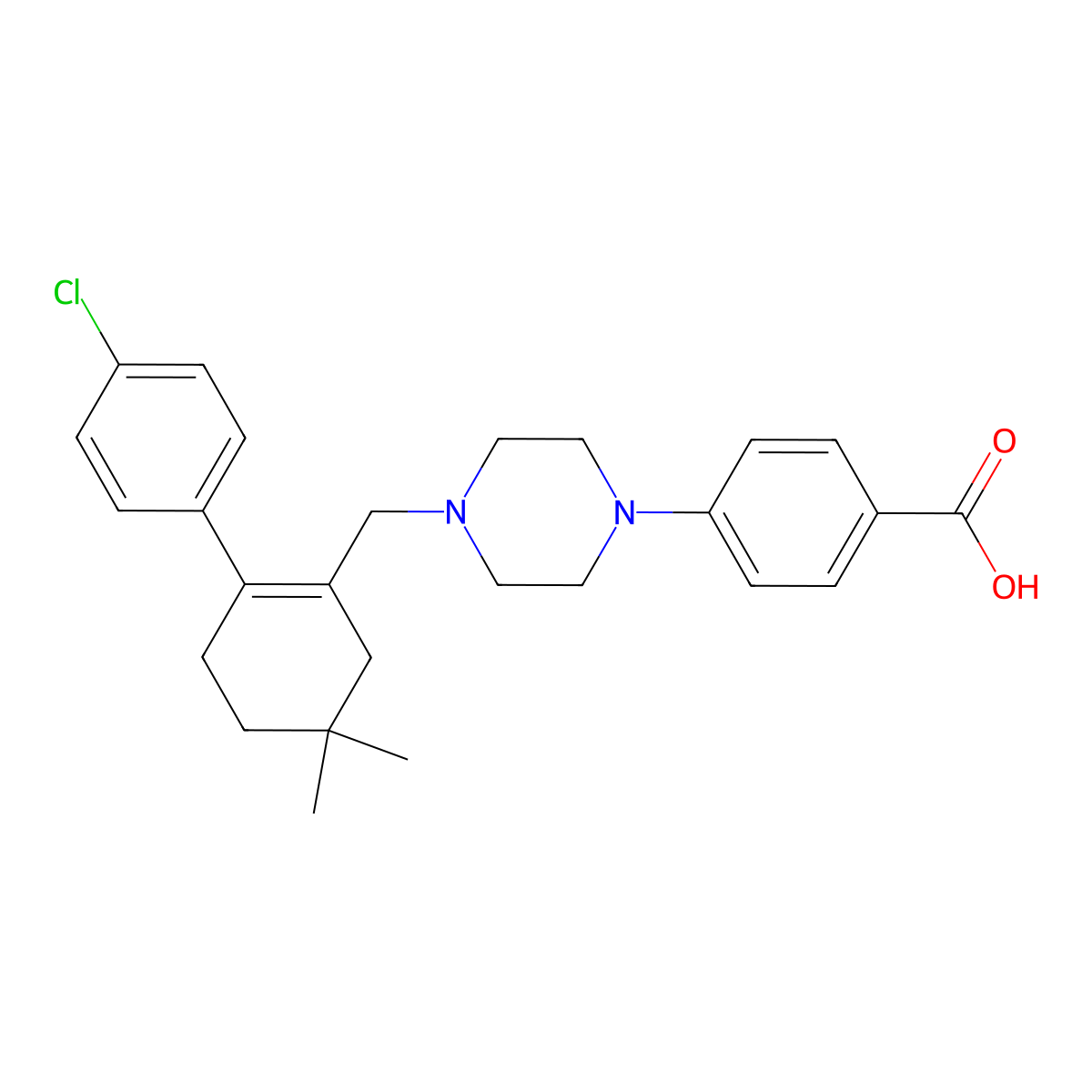 4-(4-((4'-Chloro-4,4-dimethyl(3,4,5,6-tetrahydro(1,1'-biphenyl))-2-yl)methyl)piperazin-1-yl)benzoic acid molecular structure, CAS 1044598-91-5