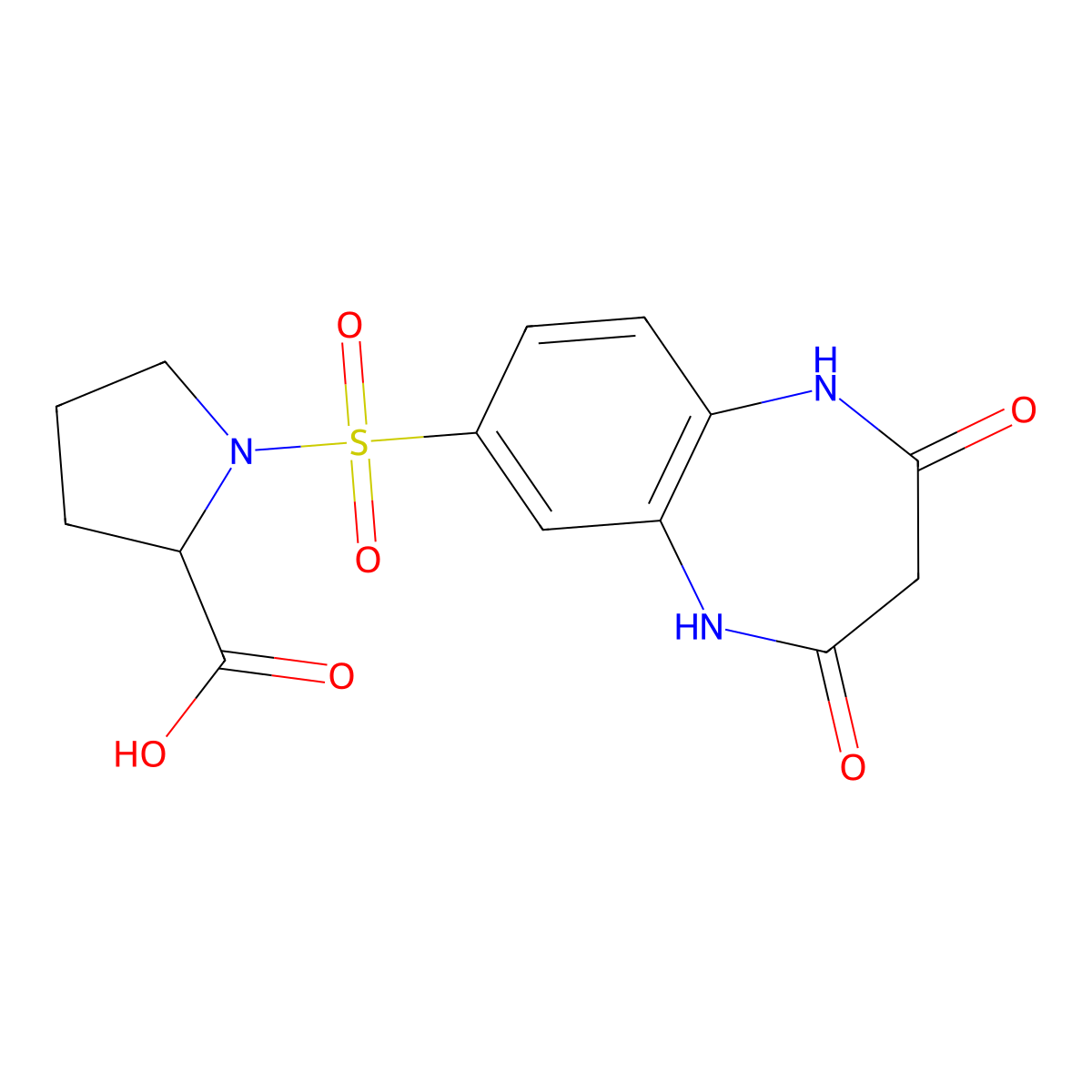 1-[(2,4-dioxo-2,3,4,5-tetrahydro-1H-1,5-benzodiazepin-7-yl)sulfonyl]pyrrolidine-2-carboxylic acid molecular structure, CAS 1044637-60-6
