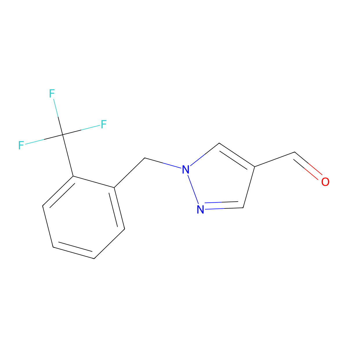 1-{[2-(trifluoromethyl)phenyl]methyl}-1H-pyrazole-4-carbaldehyde molecular structure, CAS 1044663-15-1