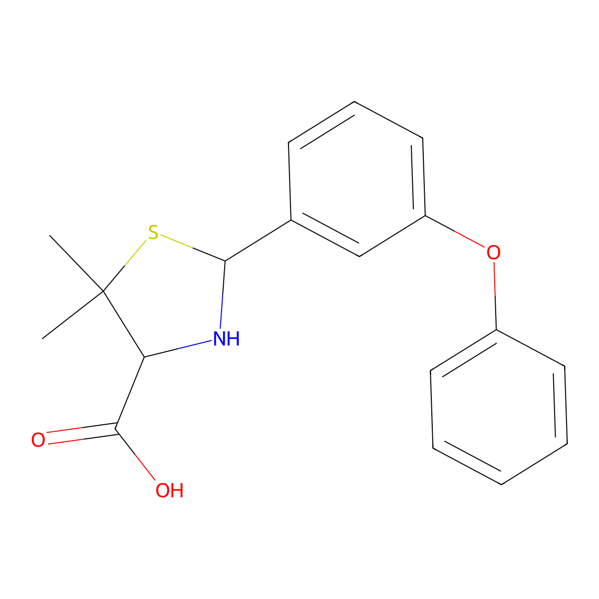 5,5-dimethyl-2-(3-phenoxyphenyl)-1,3-thiazolidine-4-carboxylic Acid molecular structure, CAS 1044753-45-8