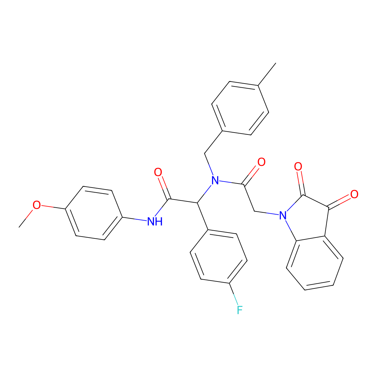 2-(2,3-dioxo-2,3-dihydro-1H-indol-1-yl)-N-{1-(4-fluorophenyl)-2-[(4-methoxyphenyl)amino]-2-oxoethyl}-N-(4-methylbenzyl)acetamide molecular structure, CAS 1044753-51-6
