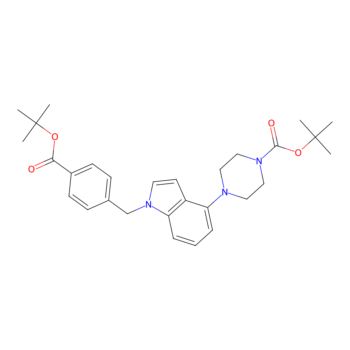 tert-Butyl 4-(1-(4-(tert-butoxycarbonyl)benzyl)-1H-indol-4-yl)piperazine-1-carboxylate molecular structure, CAS 1044764-11-5