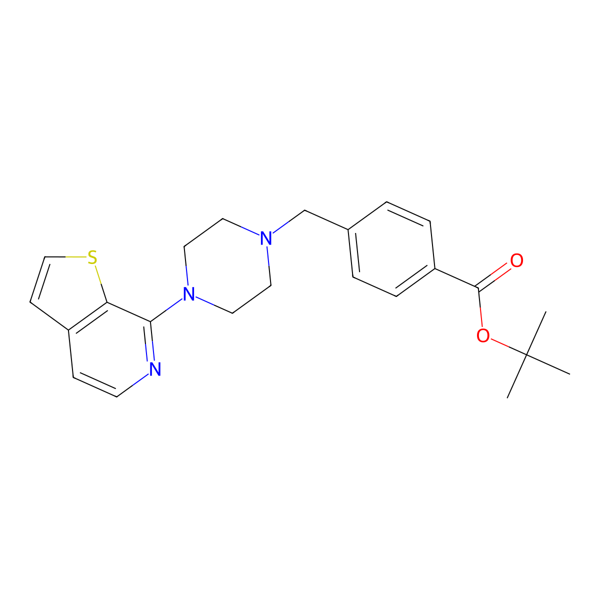 4-(4-Thieno[2,3-c]pyridin-7-yl-piperazin-1-ylmethyl)-benzoic acid tert-butyl ester molecular structure, CAS 1044764-15-9