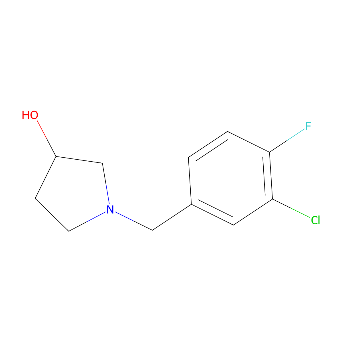 1-[(3-Chloro-4-fluorophenyl)methyl]pyrrolidin-3-ol molecular structure, CAS 1044767-54-5