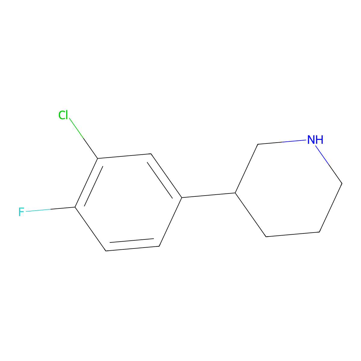 3-(3-Chloro-4-fluorophenyl)piperidine molecular structure, CAS 1044768-68-4