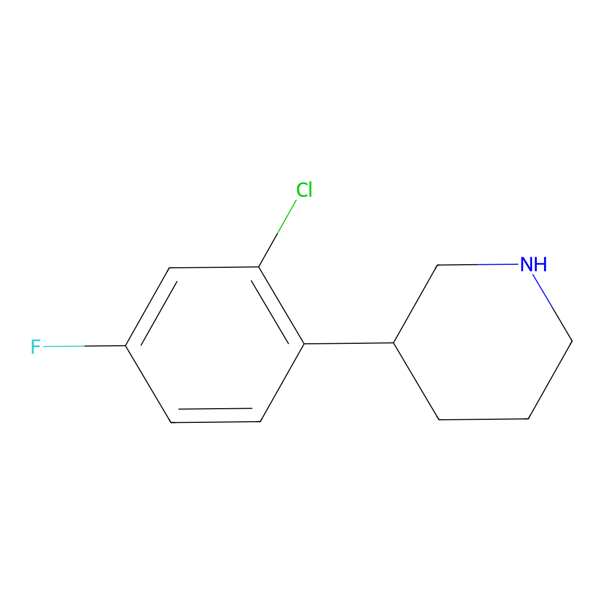 3-(2-Chloro-4-fluorophenyl)piperidine molecular structure, CAS 1044769-14-3
