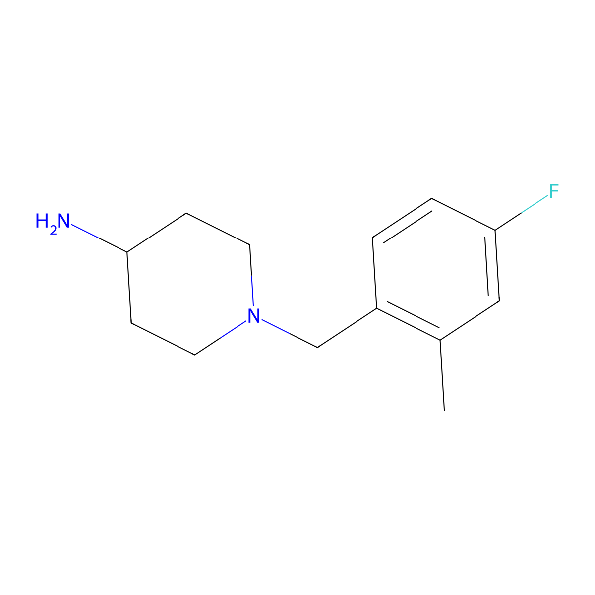 1-[(4-Fluoro-2-methylphenyl)methyl]piperidin-4-amine molecular structure, CAS 1044769-42-7