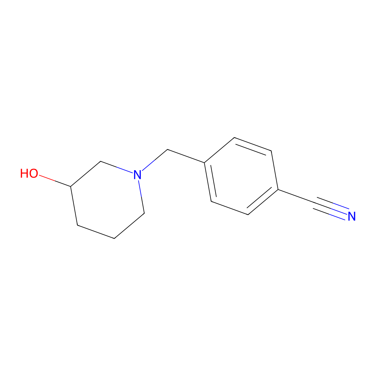4-((3-Hydroxypiperidin-1-yl)methyl)benzonitrile molecular structure, CAS 1044769-69-8