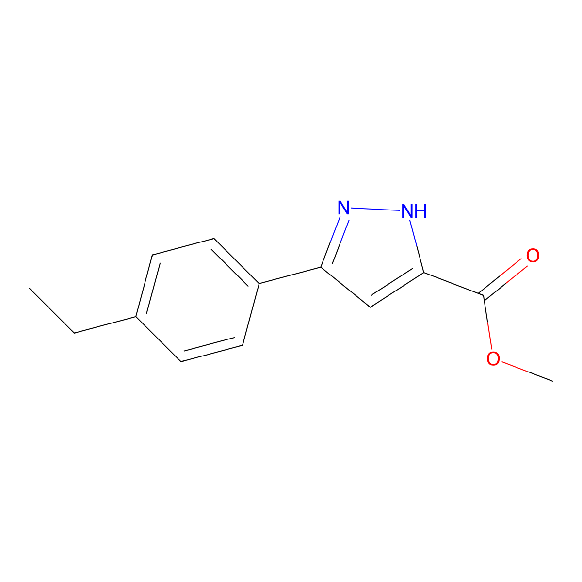 methyl 3-(4-ethylphenyl)-1H-pyrazole-5-carboxylate molecular structure, CAS 1044837-18-4