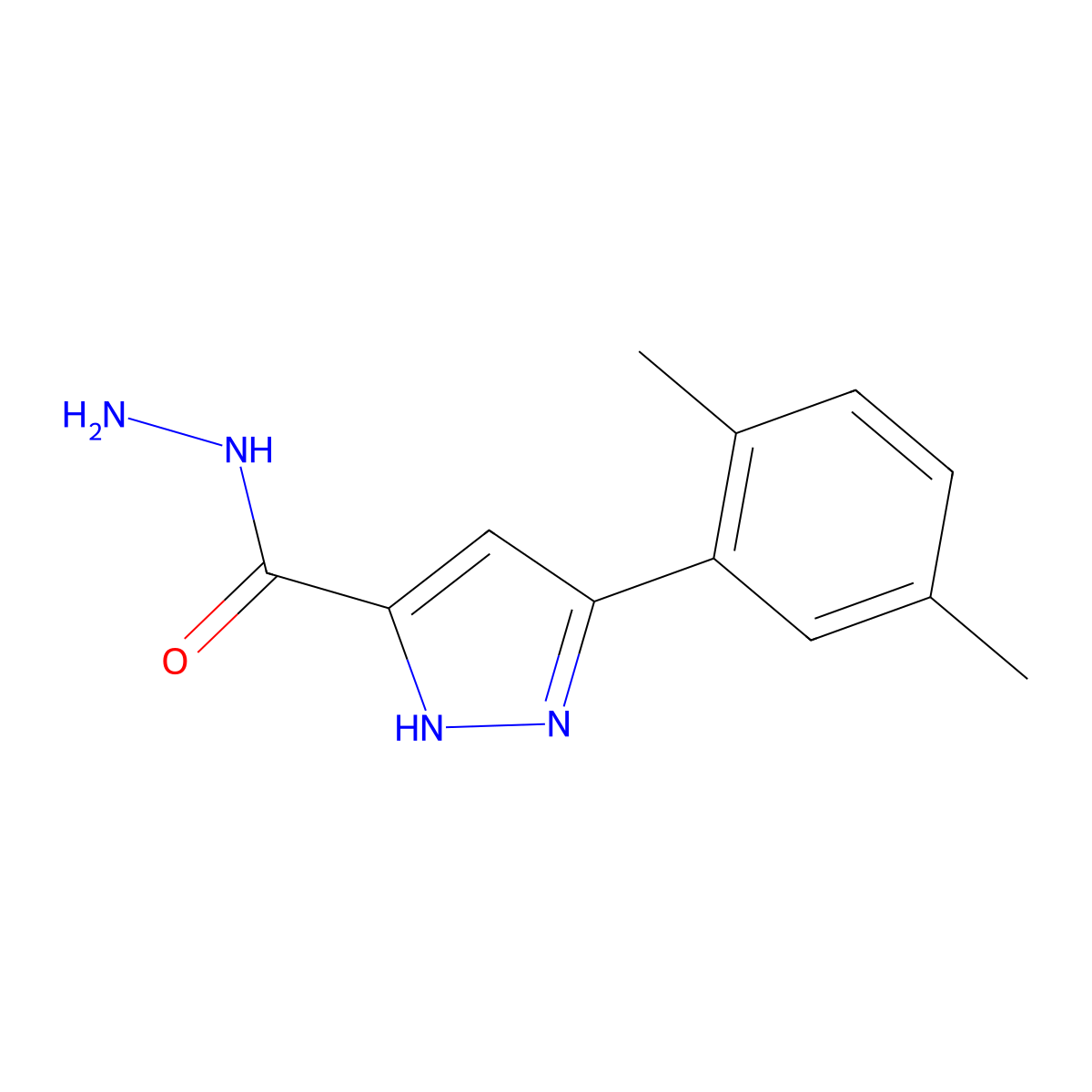 3-(2,5-dimethylphenyl)-1H-pyrazole-5-carbohydrazide molecular structure, CAS 1044837-24-2
