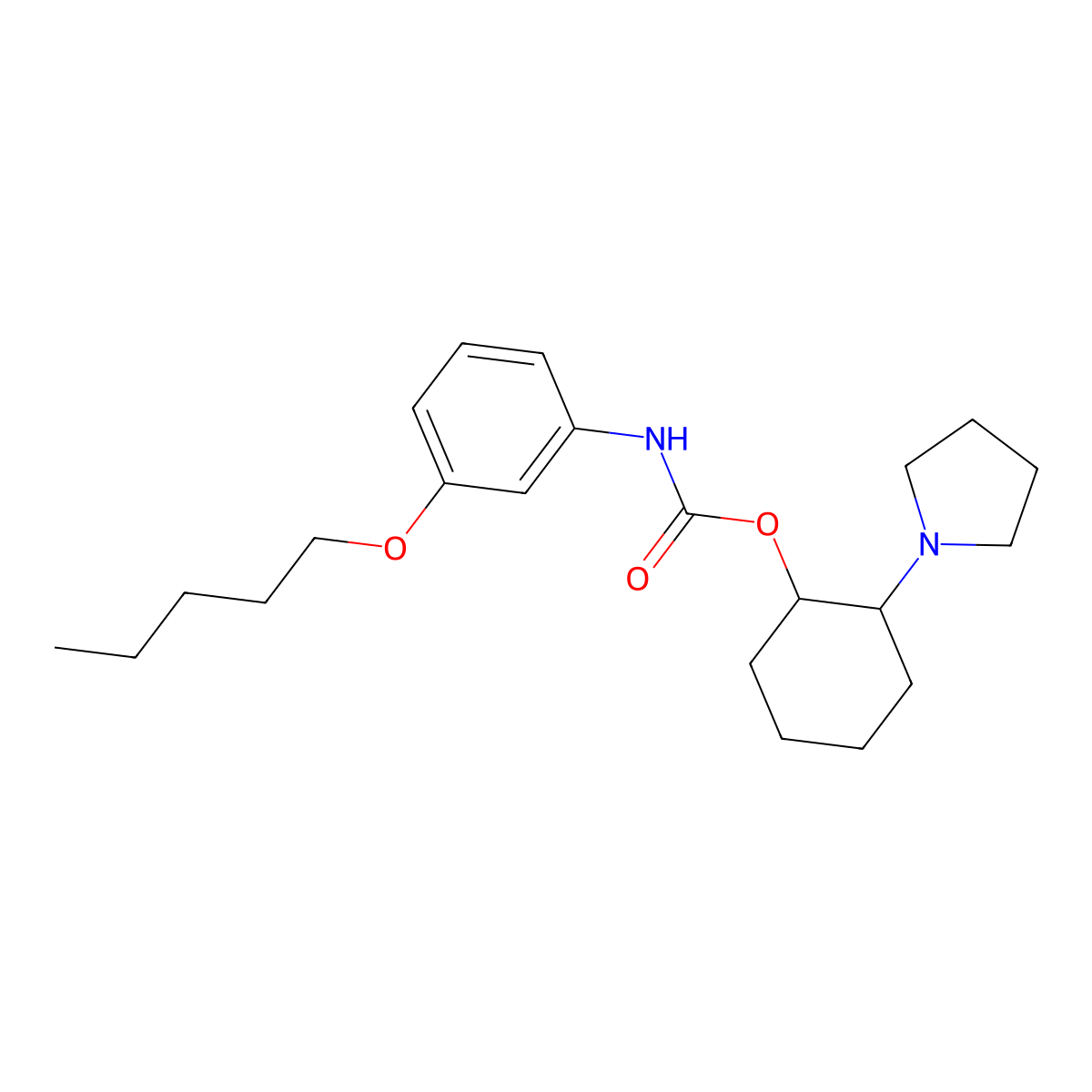 rel-(1R,2R)-2-(1-Pyrrolidinyl)cyclohexyl N-(3-(pentyloxy)phenyl)carbamate molecular structure, CAS 104485-01-0