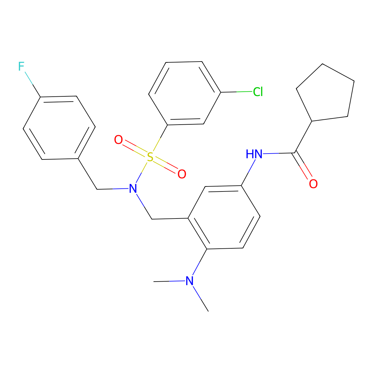 N~1~-[3-{[[(3-chlorophenyl)sulfonyl](4-fluorobenzyl)amino]methyl}-4-(dimethylamino)phenyl]-1-cyclopentanecarboxamide molecular structure, CAS 1044851-65-1