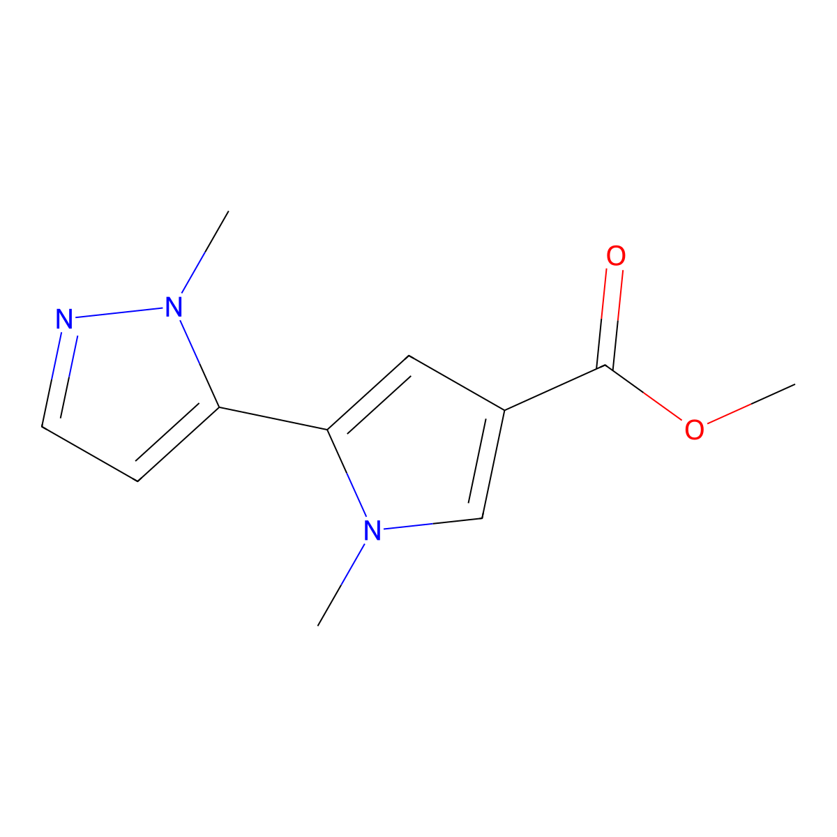 methyl 1-methyl-5-(1-methyl-1H-pyrazol-5-yl)-1H-pyrrole-3-carboxylate molecular structure, CAS 1044852-23-4
