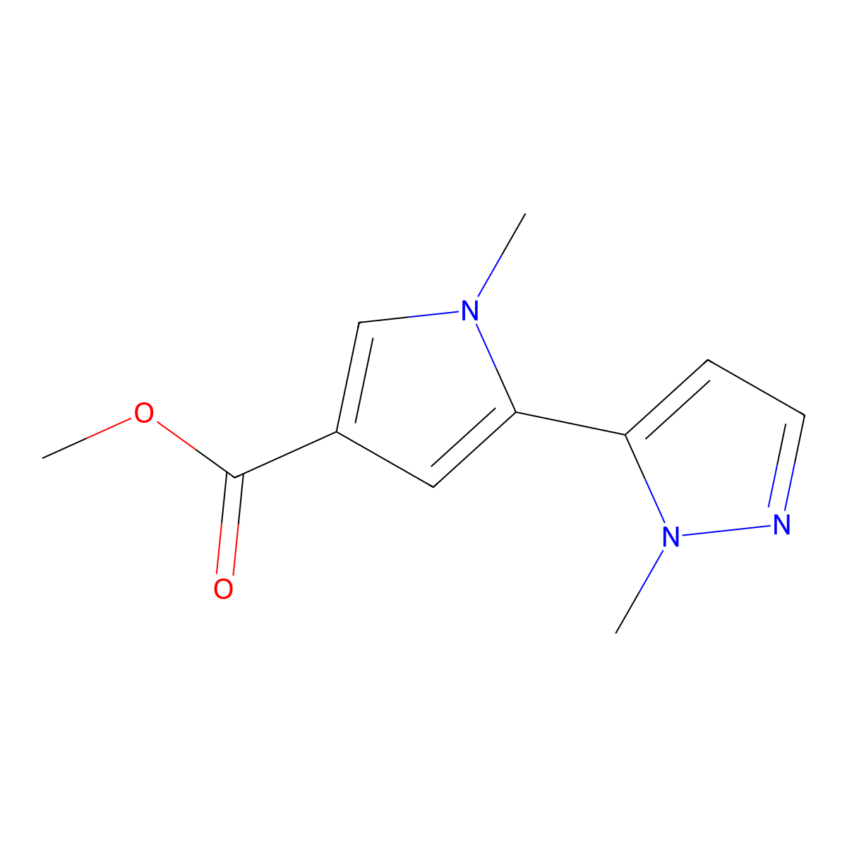 methyl 1-methyl-5-(1-methyl-1H-pyrazol-5-yl)-1H-pyrrole-3-carboxylate molecular structure, CAS 1044852-23-4