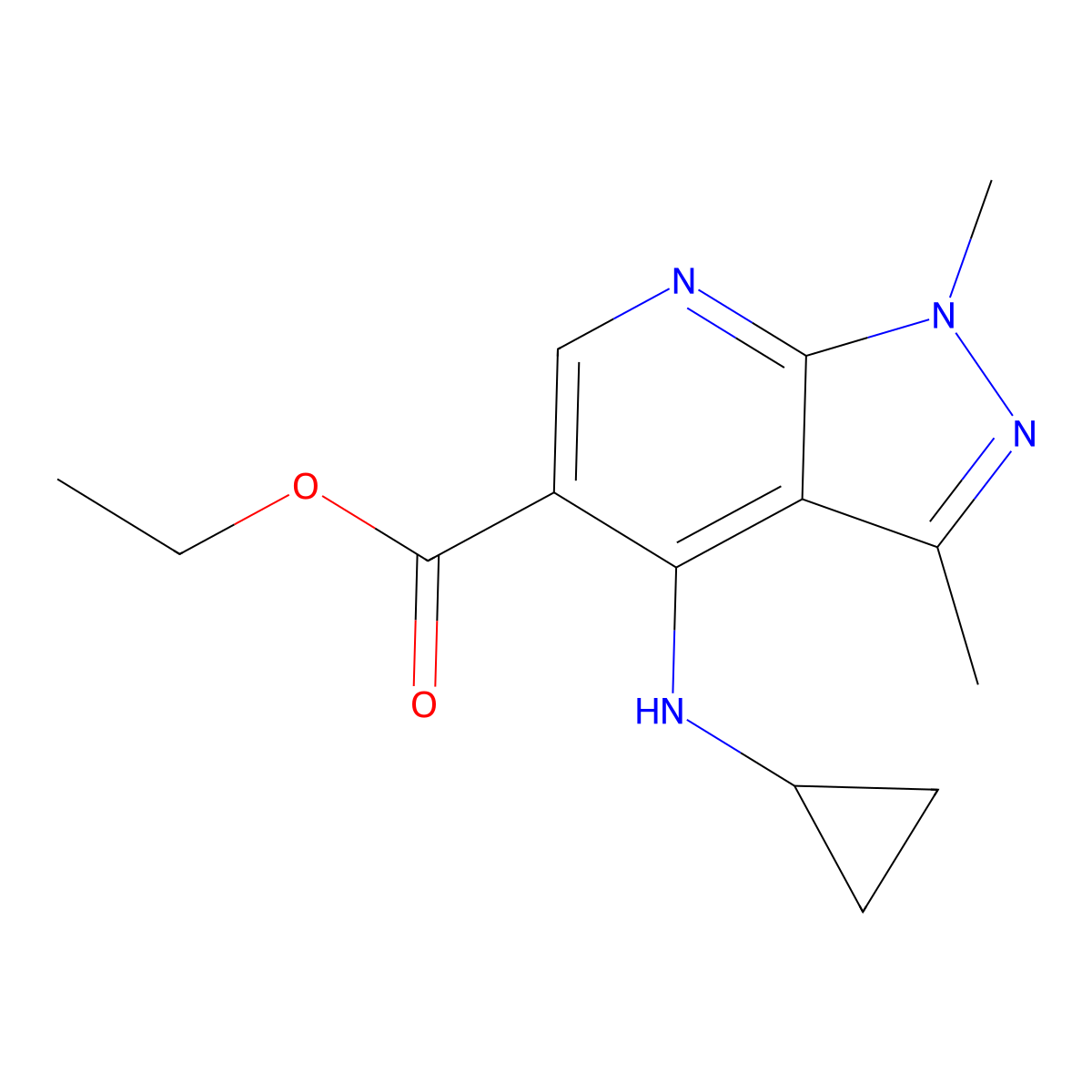 Ethyl 4-(cyclopropylamino)-1,3-dimethyl-1h-pyrazolo[3,4-b]pyridine-5-carboxylate molecular structure, CAS 1044909-25-2