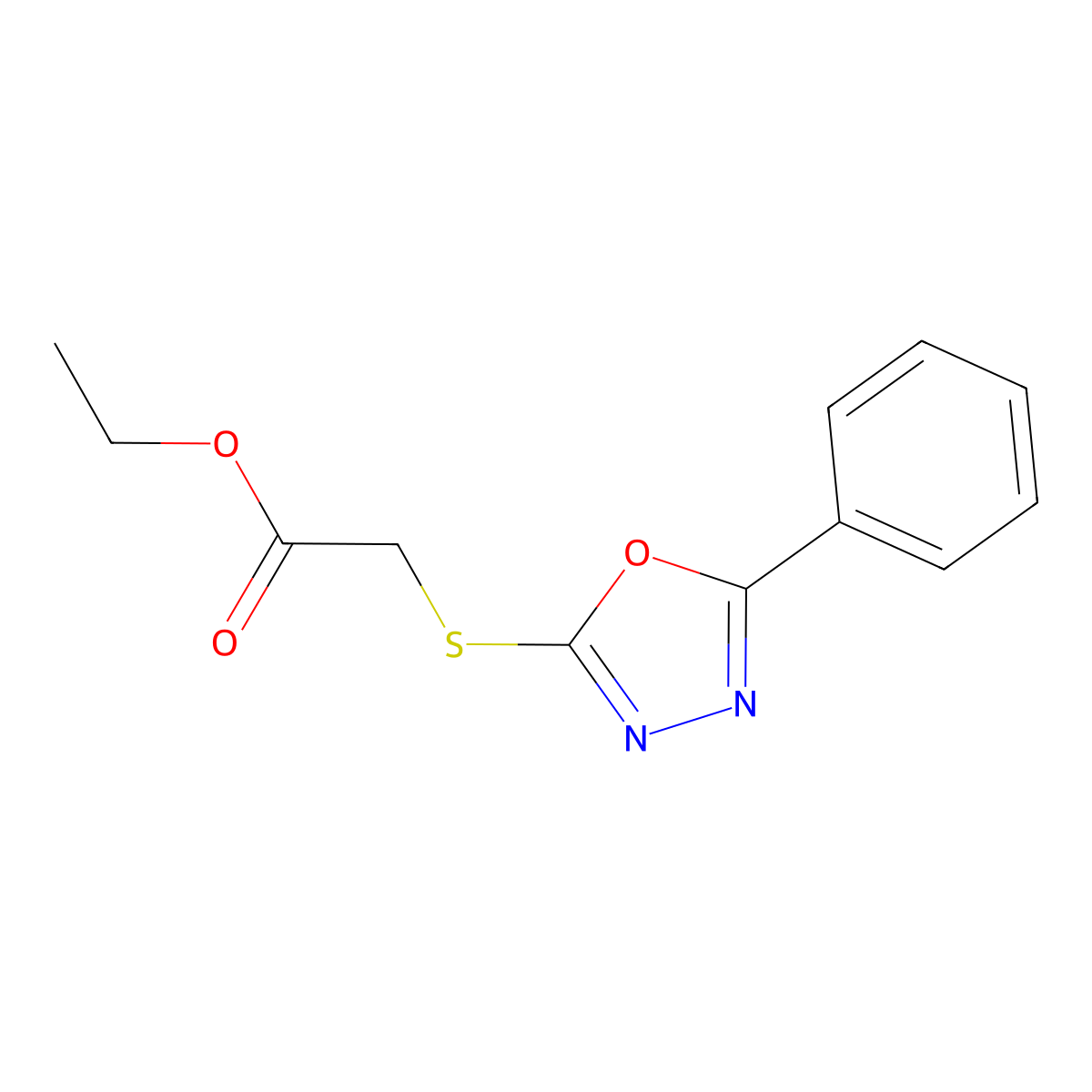 (5-Phenyl-[1,3,4]oxadiazol-2-ylsulfanyl)-acetic acid ethyl ester molecular structure, CAS 104496-93-7