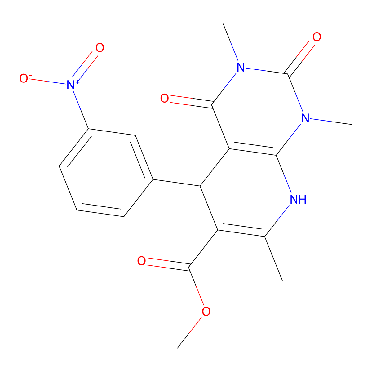Methyl 1,3,7-trimethyl-5-(3-nitrophenyl)-2,4-dioxo-1,2,3,4,5,8-hexahydropyrido[2,3-d]pyrimidine-6-carboxylate molecular structure, CAS 104497-08-7
