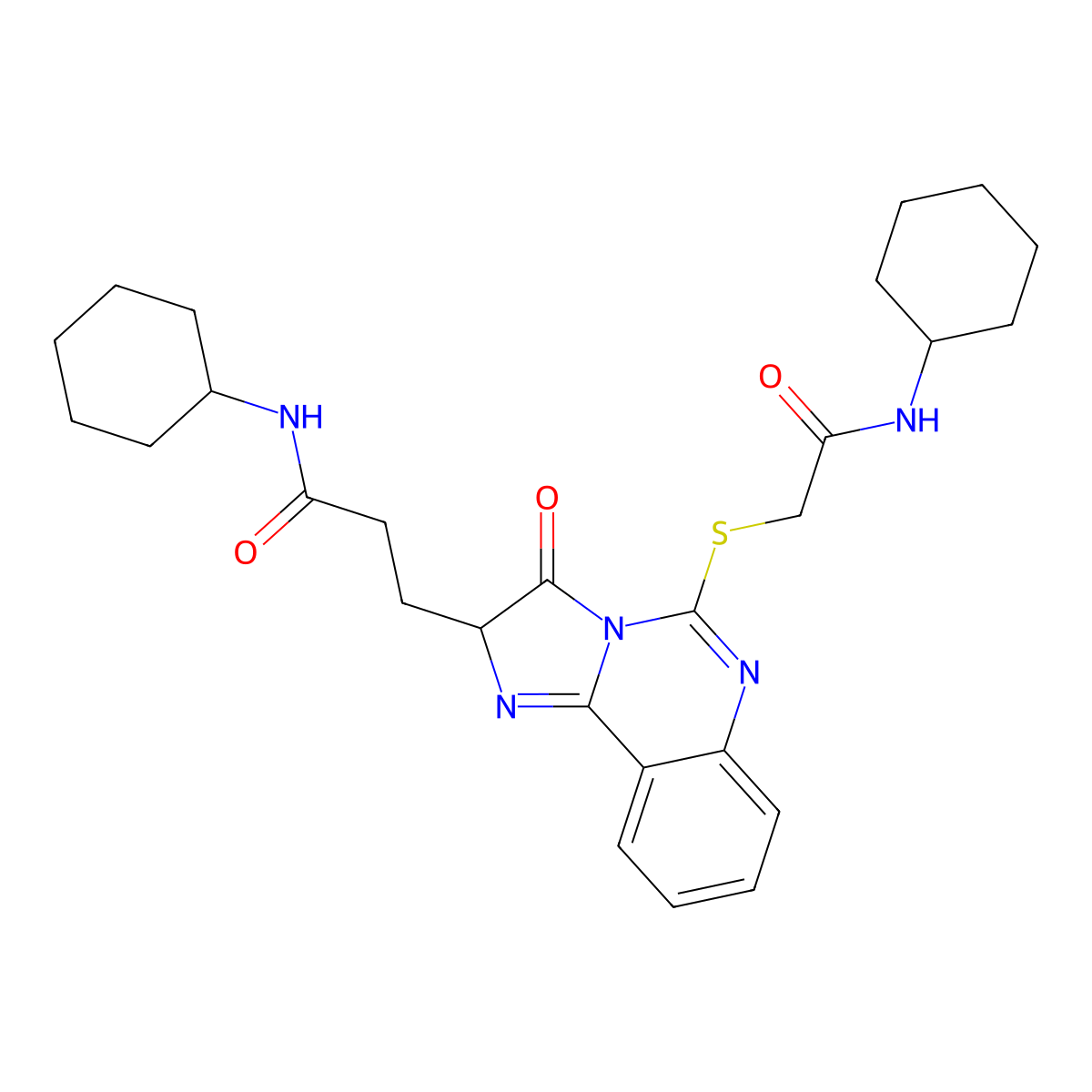 N-cyclohexyl-3-(5-{[(cyclohexylcarbamoyl)methyl]sulfanyl}-3-oxo-2H,3H-imidazo[1,2-c]quinazolin-2-yl)propanamide molecular structure, CAS 1045020-72-1