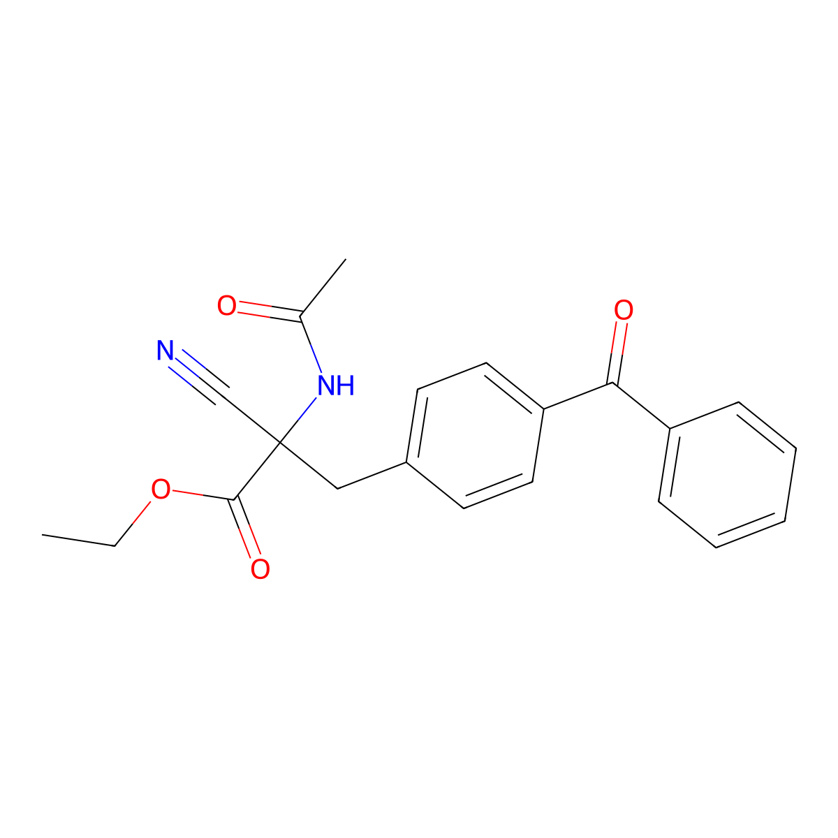 Ethyl 2-acetamido-3-(4-benzoylphenyl)-2-cyanopropanoate molecular structure, CAS 104504-38-3