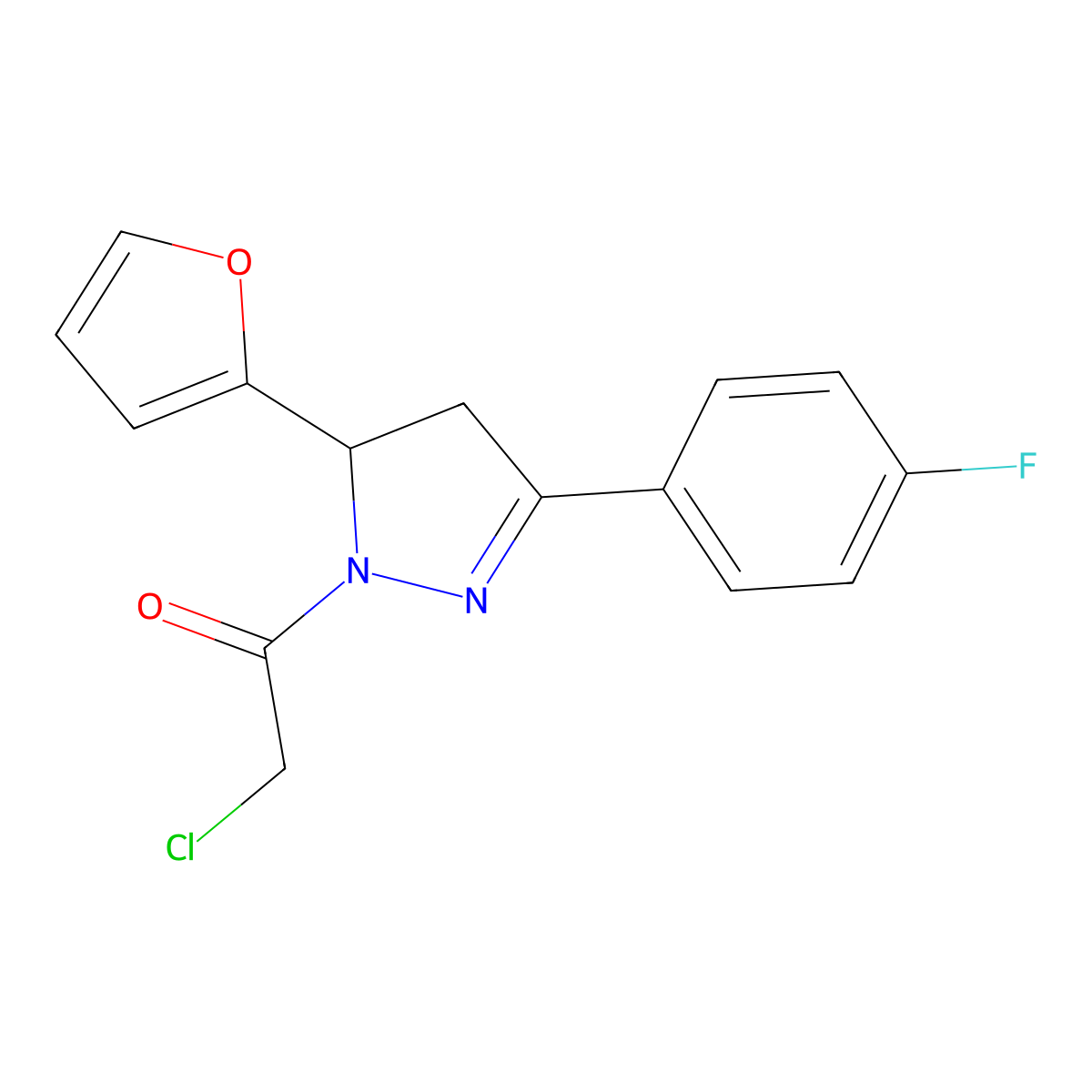 2-chloro-1-[3-(4-fluorophenyl)-5-(furan-2-yl)-4,5-dihydro-1H-pyrazol-1-yl]ethan-1-one molecular structure, CAS 1045045-45-1