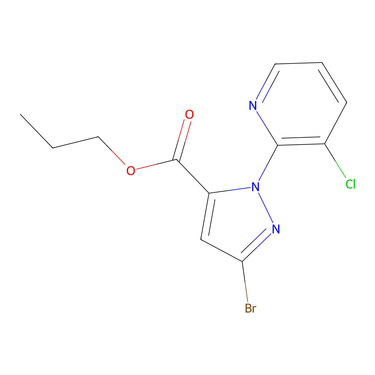 Propyl 3-bromo-1-(3-chloro-2-pyridinyl)pyrazole-5-carboxylate molecular structure, CAS 1045078-43-0