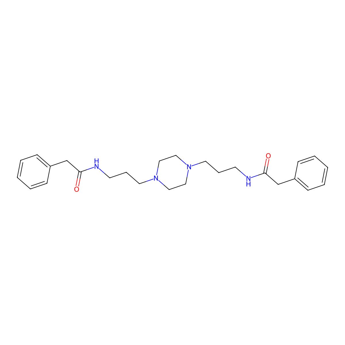 2-phenyl-N-[3-[4-[3-[(2-phenylacetyl)amino]propyl]piperazin-1-yl]propyl]acetamide molecular structure, CAS 104560-67-0