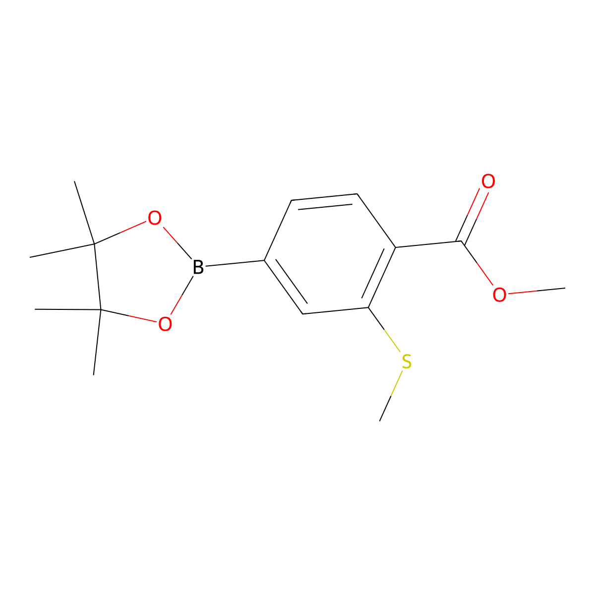 Methyl 2-(methylthio)-4-(4,4,5,5-tetramethyl-1,3,2-dioxaborolan-2-yl)benzoate molecular structure, CAS 1045705-84-7