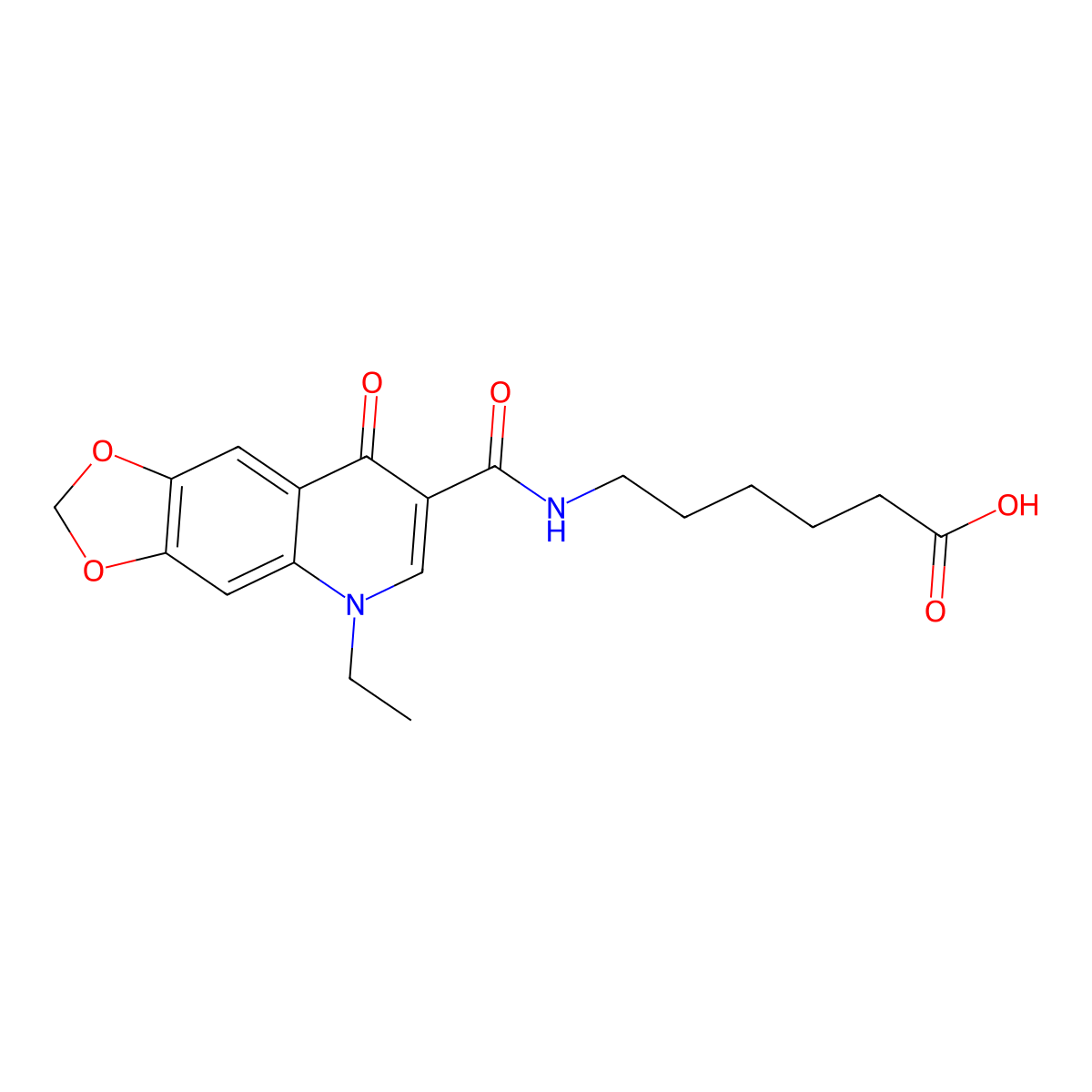 6-(((5-Ethyl-5,8-dihydro-8-oxo-1,3-dioxolo(4,5-g)quinolin-7-yl)carbonyl)amino)hexanoic acid molecular structure, CAS 104571-66-6