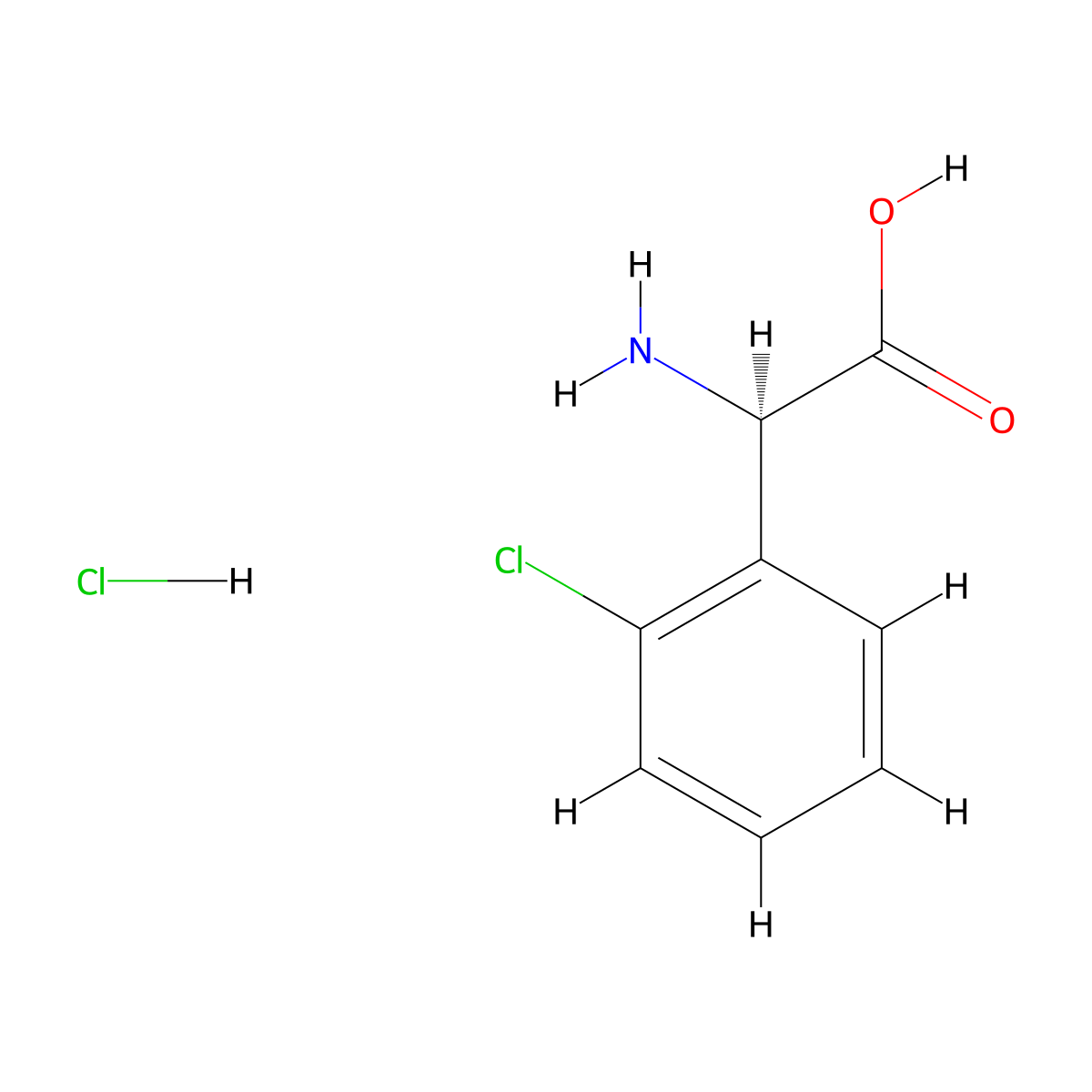 (R)-2-Amino-2-(2-chlorophenyl)acetic acid hydrochloride molecular structure, CAS 1045712-21-7