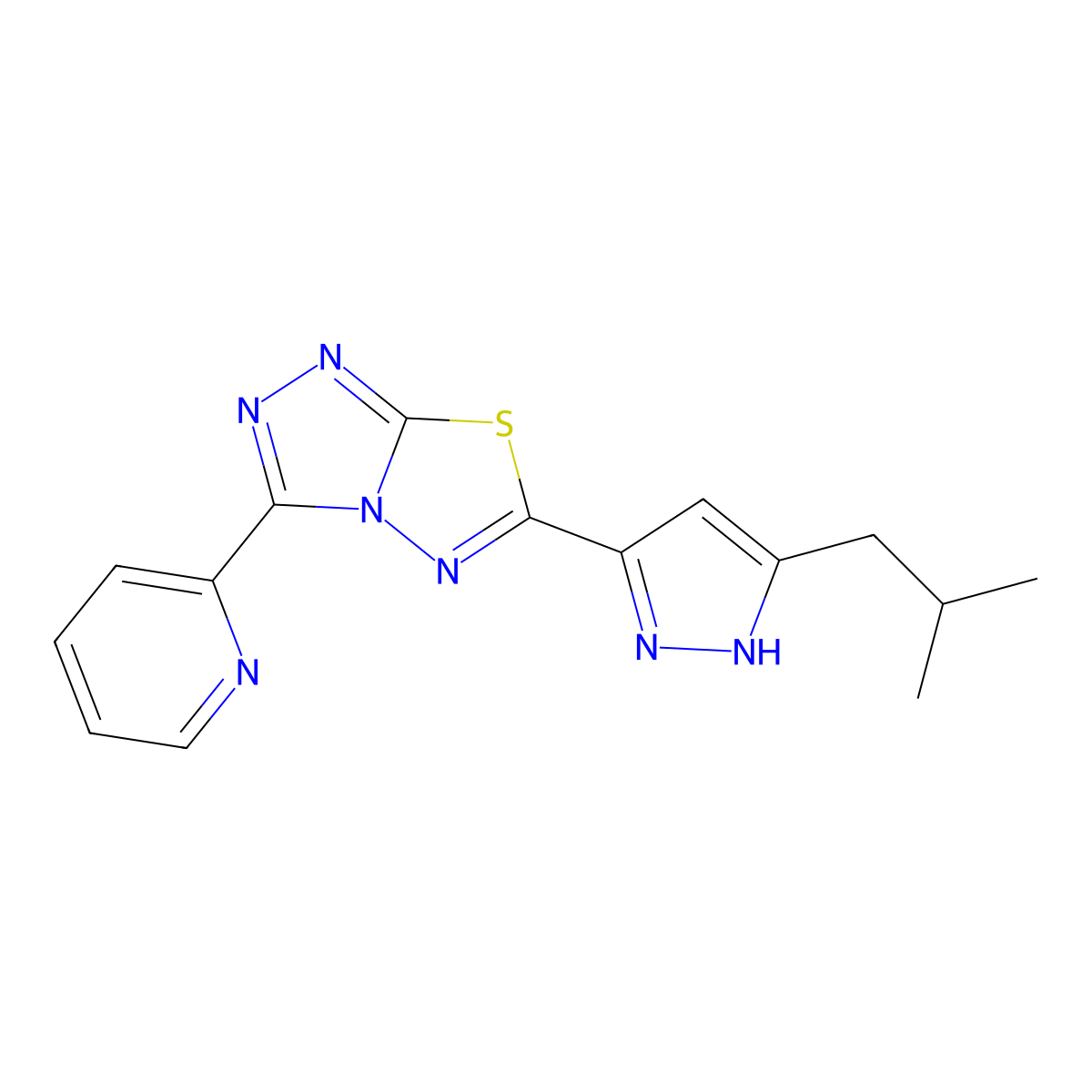 6-(3-isobutyl-1H-pyrazol-5-yl)-3-(2-pyridinyl)[1,2,4]triazolo[3,4-b][1,3,4]thiadiazole molecular structure, CAS 1045746-09-5