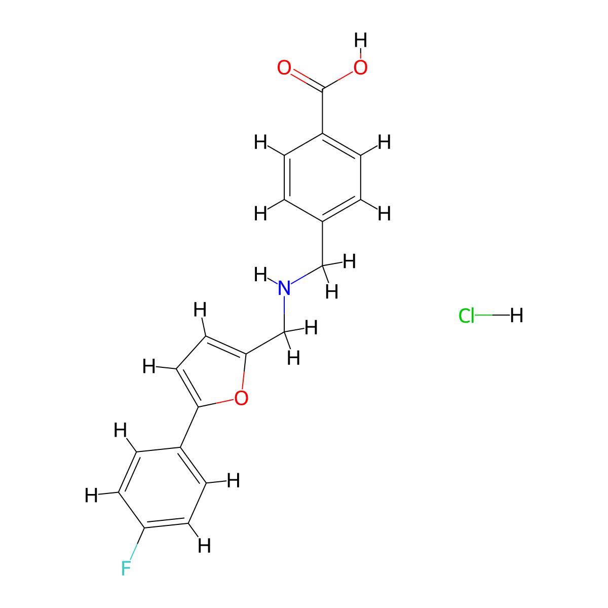 4-[[[5-(4-Fluorophenyl)furan-2-yl]methylamino]methyl]benzoic acid;hydrochloride molecular structure, CAS 1045749-00-5