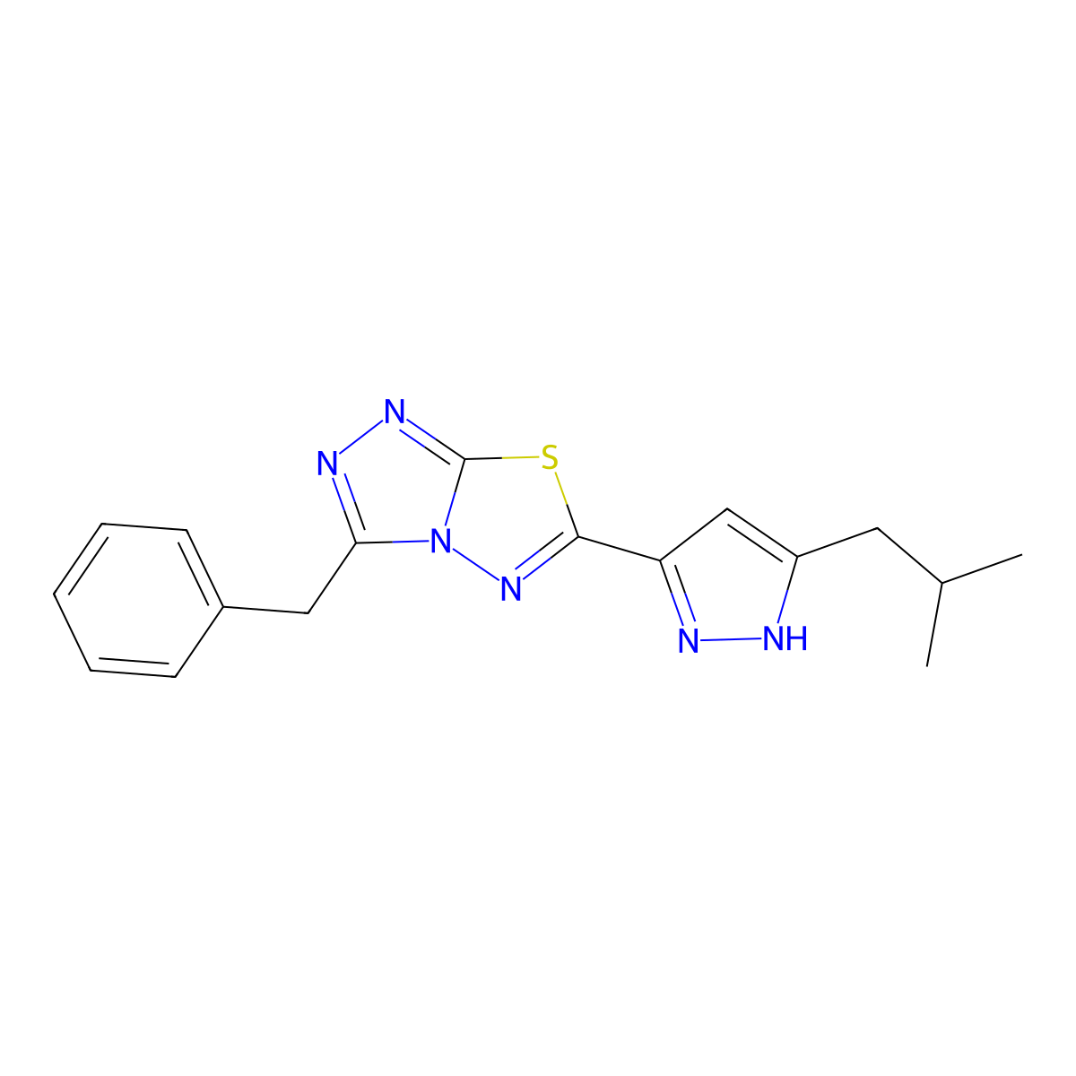 3-benzyl-6-(3-isobutyl-1H-pyrazol-5-yl)[1,2,4]triazolo[3,4-b][1,3,4]thiadiazole molecular structure, CAS 1045776-51-9