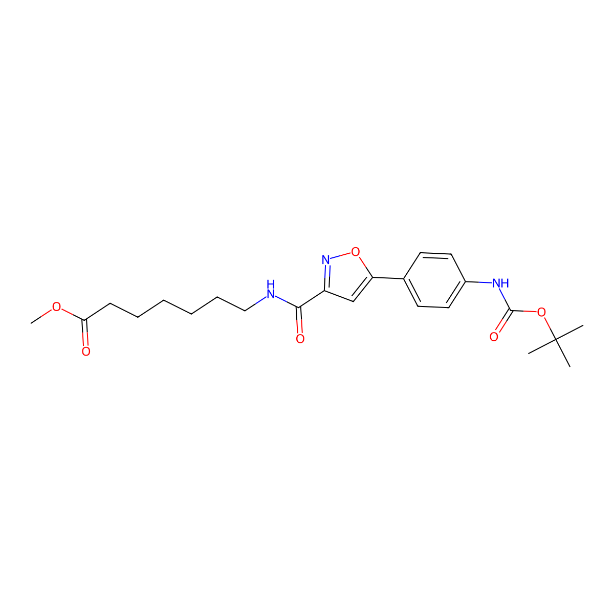 Methyl 7-(5-(4-((tert-butoxycarbonyl)amino)phenyl)isoxazole-3-carboxamido)heptanoate molecular structure, CAS 1045792-87-7