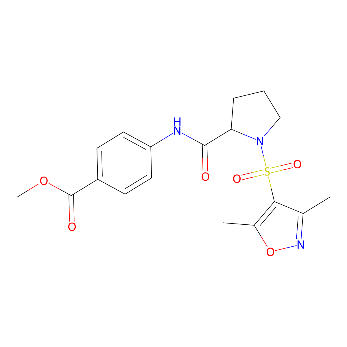 Methyl 4-({1-[(3,5-dimethyl-1,2-oxazol-4-yl)sulfonyl]prolyl}amino)benzoate molecular structure, CAS 1045795-97-8