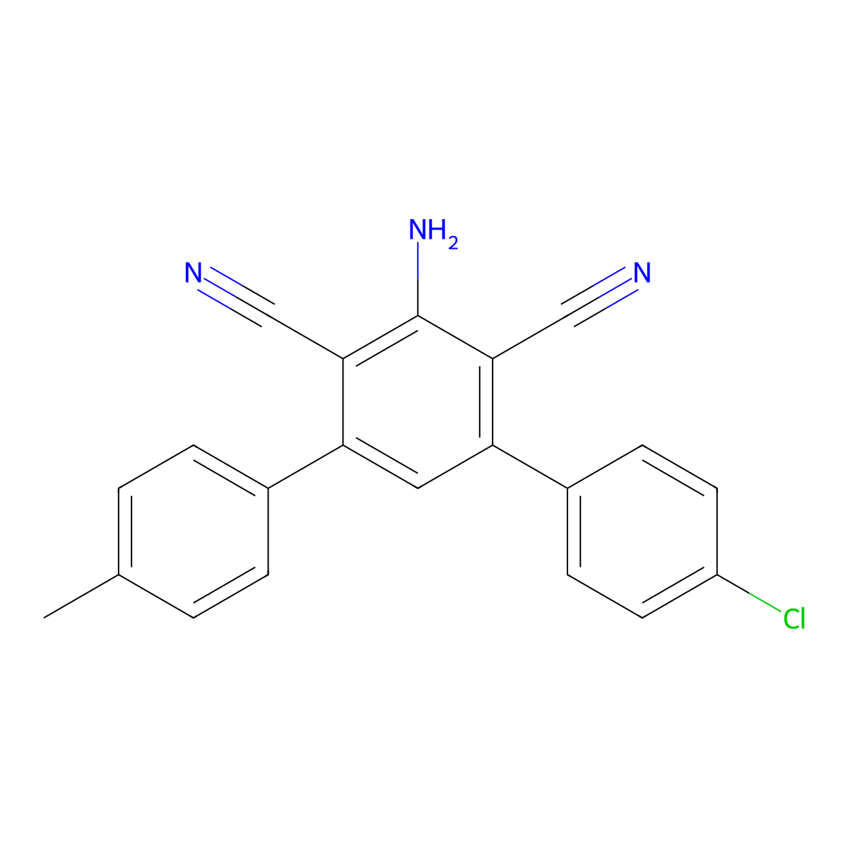 2-Amino-4-(4-chlorophenyl)-6-(4-methylphenyl)benzene-1,3-dicarbonitrile molecular structure, CAS 104581-09-1