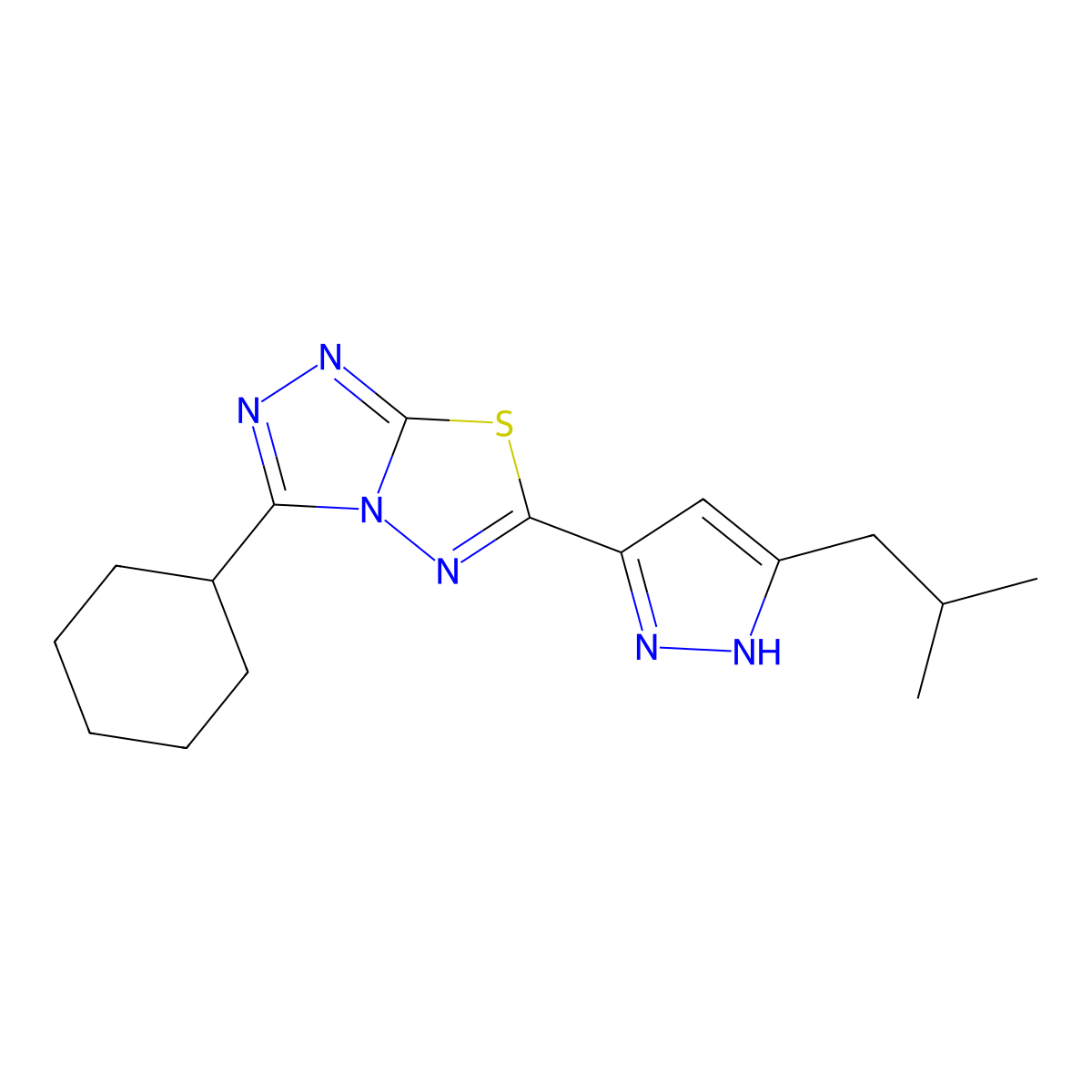 3-cyclohexyl-6-(3-isobutyl-1H-pyrazol-5-yl)[1,2,4]triazolo[3,4-b][1,3,4]thiadiazole molecular structure, CAS 1045811-32-2