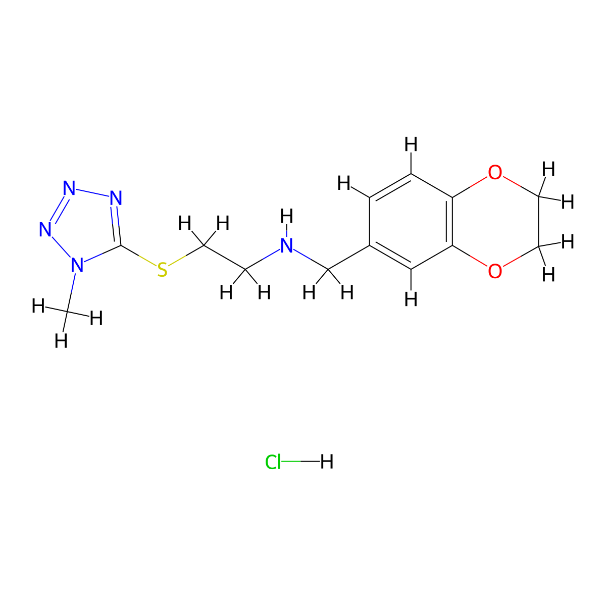 N-(2,3-dihydro-1,4-benzodioxin-6-ylmethyl)-2-(1-methyltetrazol-5-yl)sulfanylethanamine;hydrochloride molecular structure, CAS 1045818-88-9