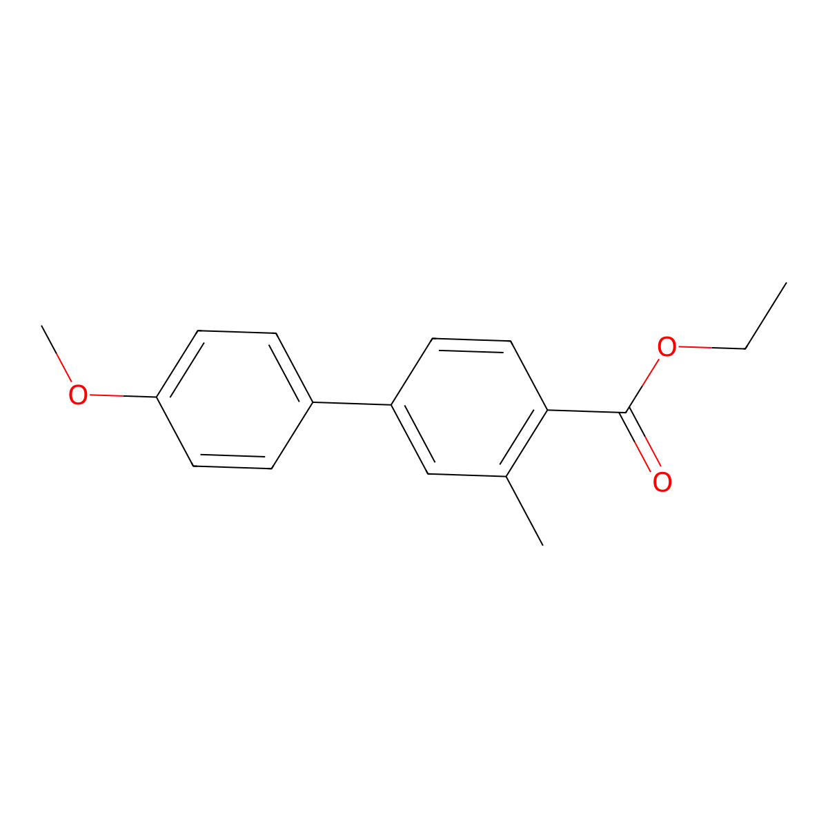 Ethyl 4'-methoxy-3-methyl[1,1'-biphenyl]-4-carboxylate molecular structure, CAS 104582-69-6