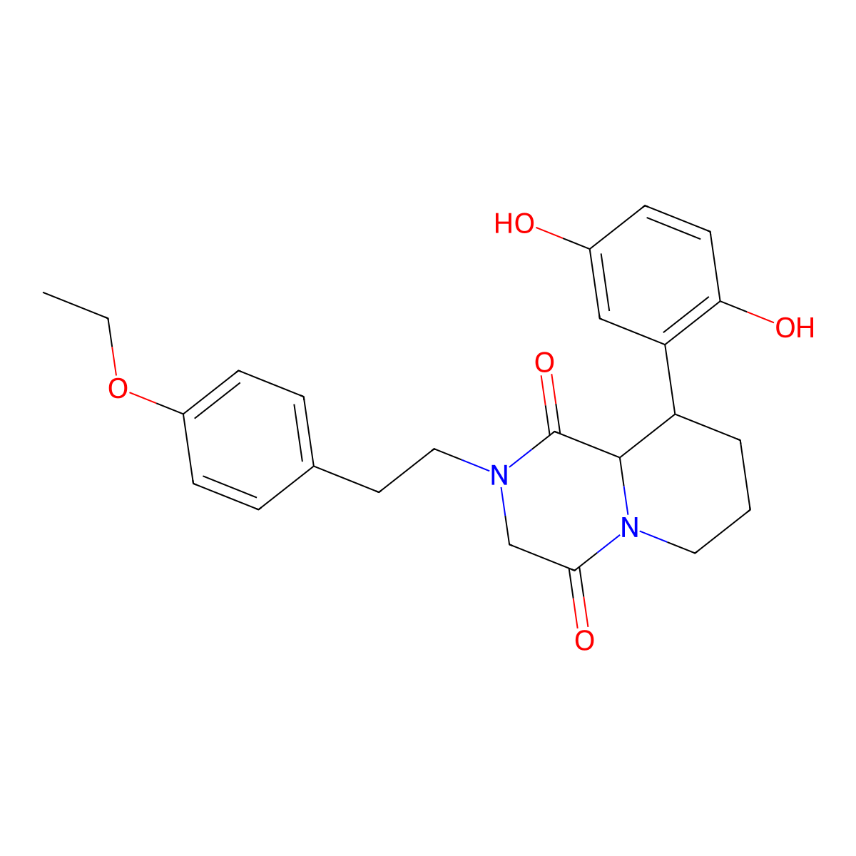 9-(2,5-dihydroxyphenyl)-2-[2-(4-ethoxyphenyl)ethyl]tetrahydro-2H-pyrido[1,2-a]pyrazine-1,4(3H,6H)-dione molecular structure, CAS 1045828-34-9