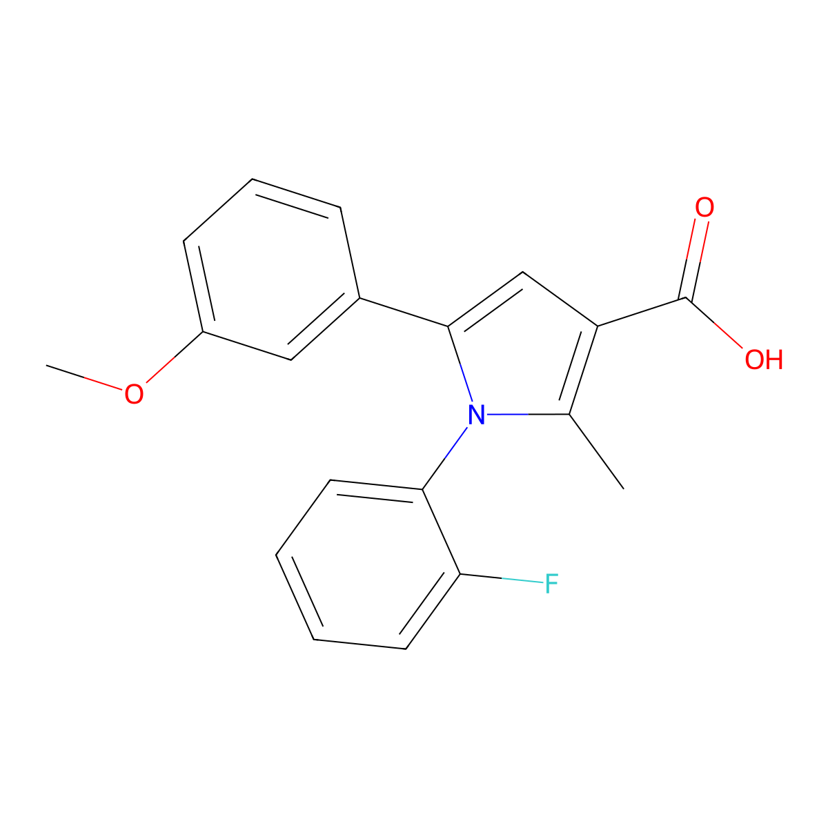 1-(2-Fluorophenyl)-5-(3-methoxyphenyl)-2-methylpyrrole-3-carboxylic acid molecular structure, CAS 1045924-53-5