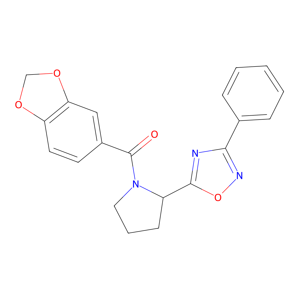 5-[1-(1,3-Benzodioxol-5-ylcarbonyl)pyrrolidin-2-yl]-3-phenyl-1,2,4-oxadiazole molecular structure, CAS 1045932-60-2
