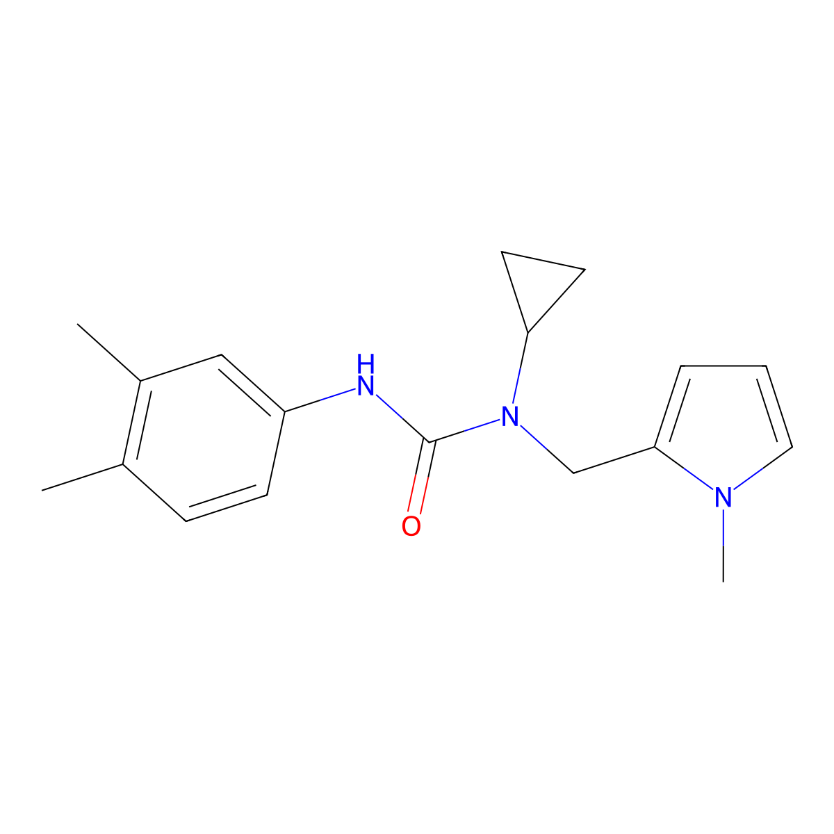 1-cyclopropyl-3-(3,4-dimethylphenyl)-1-((1-methyl-1H-pyrrol-2-yl)methyl)urea molecular structure, CAS 1045988-82-6