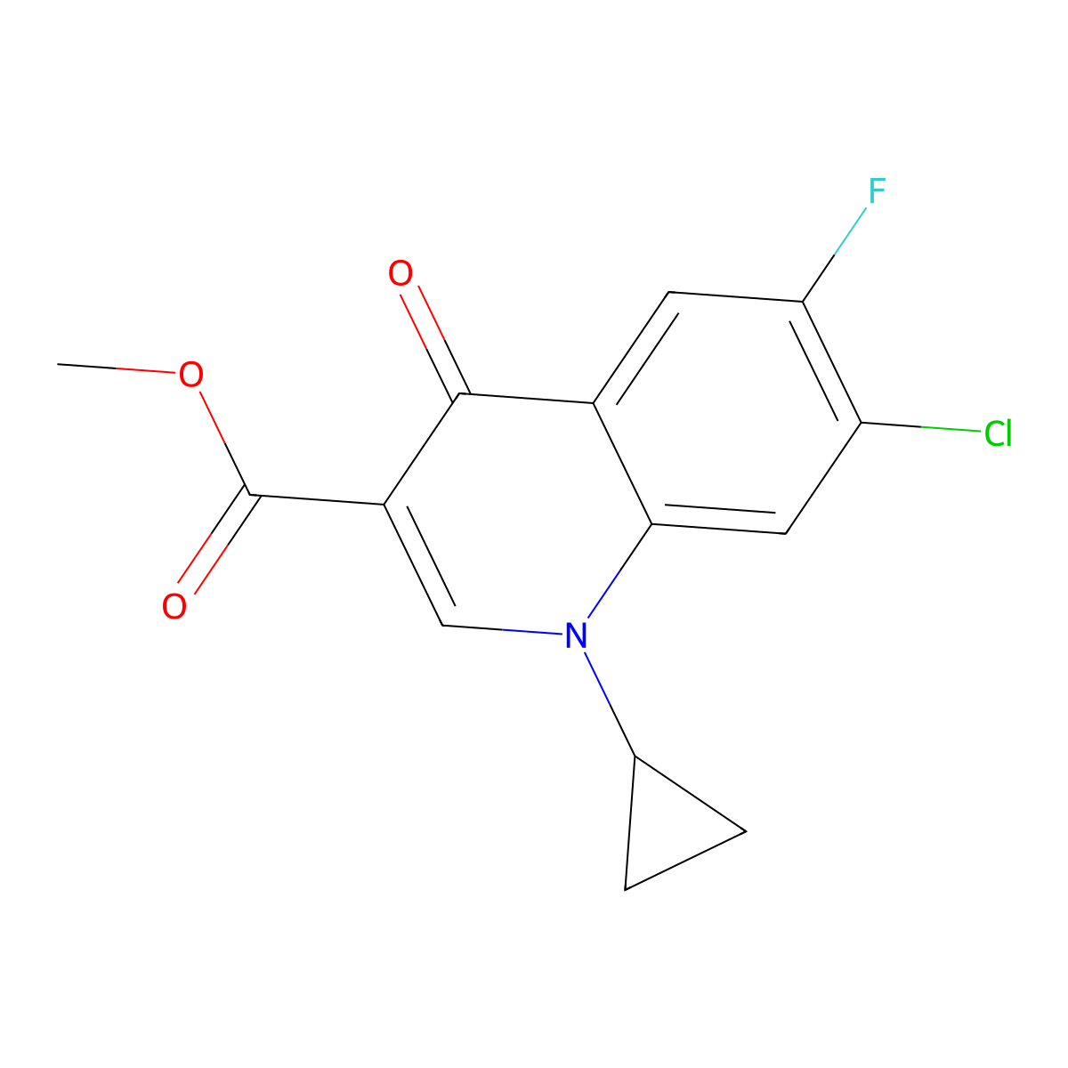 Methyl 7-chloro-1-cyclopropyl-6-fluoro-4-oxo-1,4-dihydroquinoline-3-carboxylate molecular structure, CAS 104599-90-8