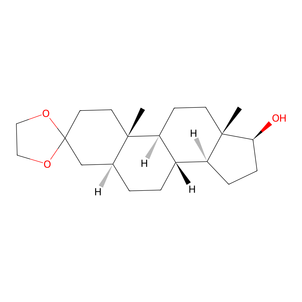 (5S,8R,9S,10S,13S,14S,17S)-10,13-dimethylhexadecahydrospiro[cyclopenta[a]phenanthrene-3,2'-[1,3]dioxolan]-17-ol molecular structure, CAS 1046-35-1